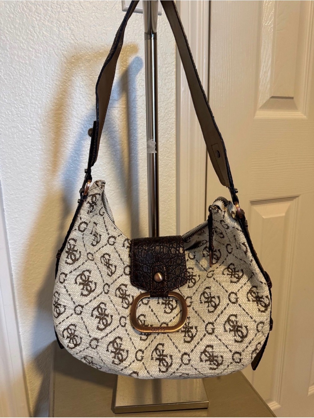 Brown & Ivory Patterned Shoulder Bag